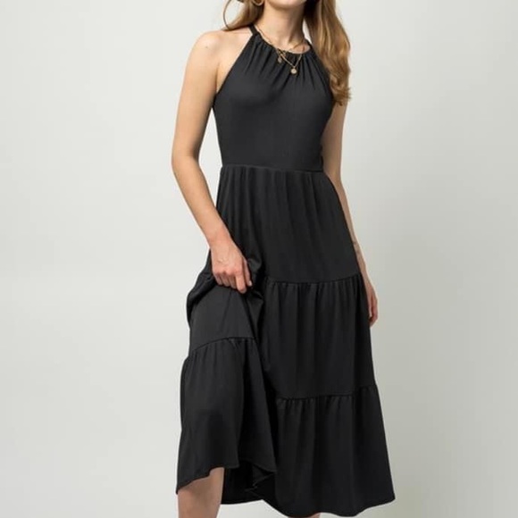 Gilli Black Ribbed Halter Tier Ruffle Dress - Picture 2 of 2